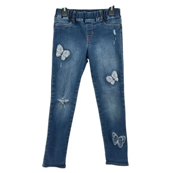 GAP Girls High Stretch Jegging Ankle Jeans Size 12 Embroidered Butterfly Patch