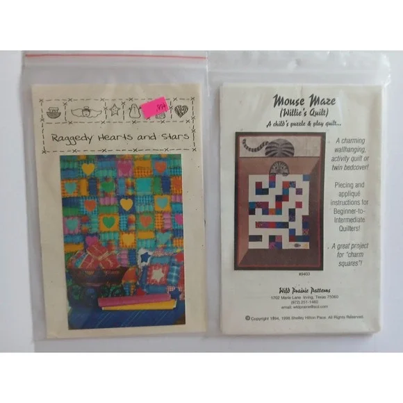 Two‎ QUILT PATTERNs  Mouse Maze & Raggedy Hearts And Stars