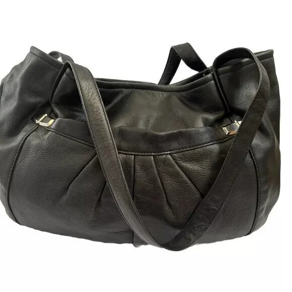 B Makowsky Handbag Satchel Genuine Leather Black Hobo Shoulder Bag Large