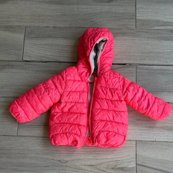 GAP Pink Polka Dot Hooded Puffer Jacket