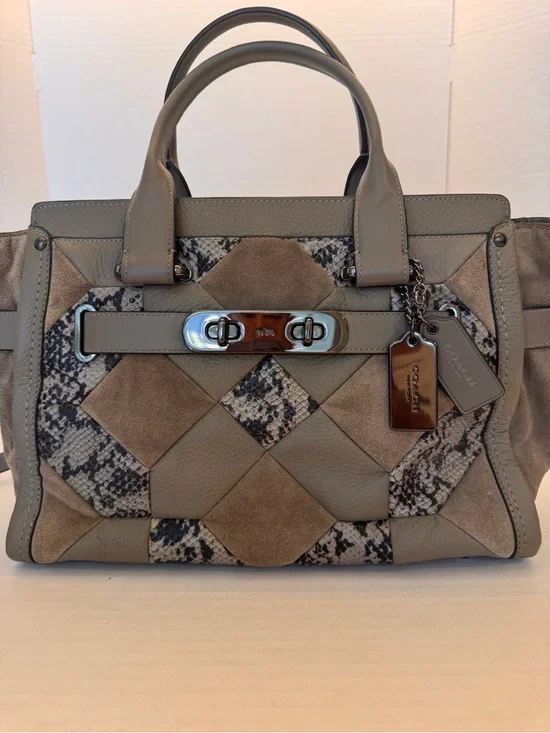 Coach Swagger Patchwork Satchel Purse Snakeskin Quilted Leather Suede NWOT ES