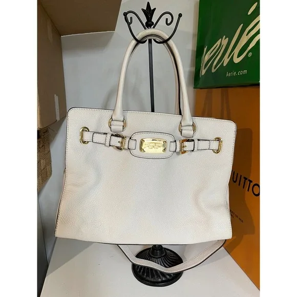 Michael Kors White Leather‎ Tote Handbag Gold Hardware Studded Detail