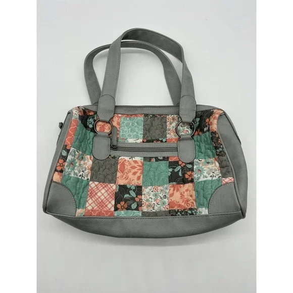 Tess Barrel Shape Handbag‎ in Mint/Mellon/Grey Quilted Patchwork
