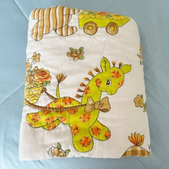 Vintage 1970s Handmade Baby Quilt