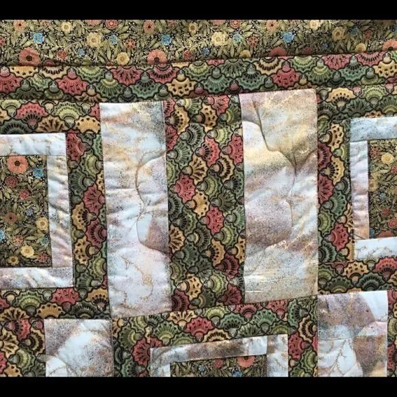 NWT. Hands Crafted Greens & Gold Quilt