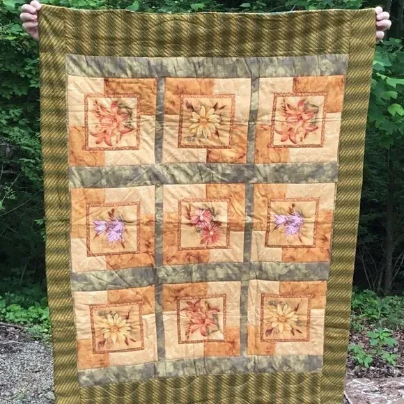 NWT. Hand Crafted Yellow Flower Quilt