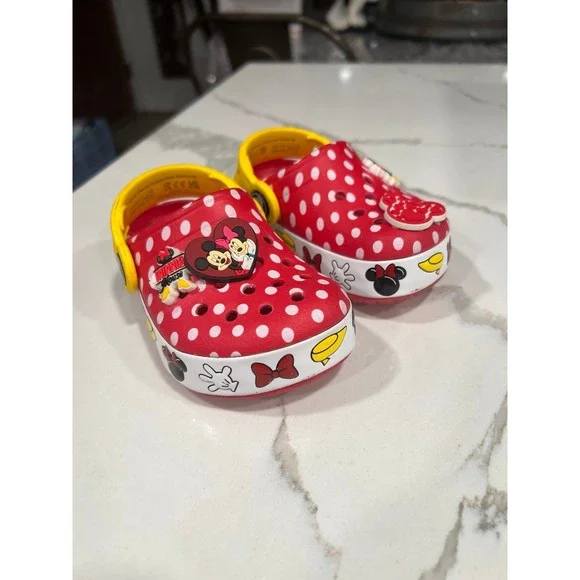 Minnie Mouse Red White Yellow Black Dotted Light Up Crocs C5 UK Infant 6