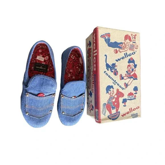 Vintage 1960s Wellco Denim bandana‎ western slip on shoes new sz 2 W