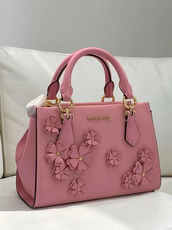 MICHAEL KORS Marilyn small Carnation Floral Applique Satchel with Gold Hardware