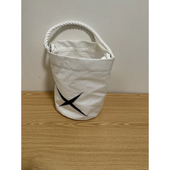 Sea Bags of Maine White Star Bucket Bag Recycled Sail Cloth Handcrafted in USA