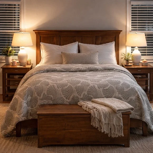 Greige Palms Quilted Woven Bedspread Luxury Blanket Woven Turkish Cotton Queen