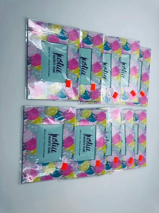 Justice Multicolor Confetti Magnetic Party Photo Frames - Pink, Yellow, Blue NWT