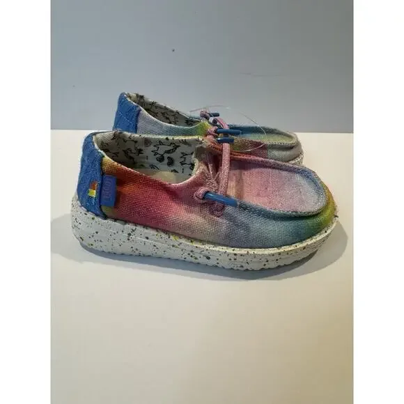 Hey Dude Wendy Youth Dreamer Size K7 Slip-On Shoes Rainbow Unicorn Canvas Kids