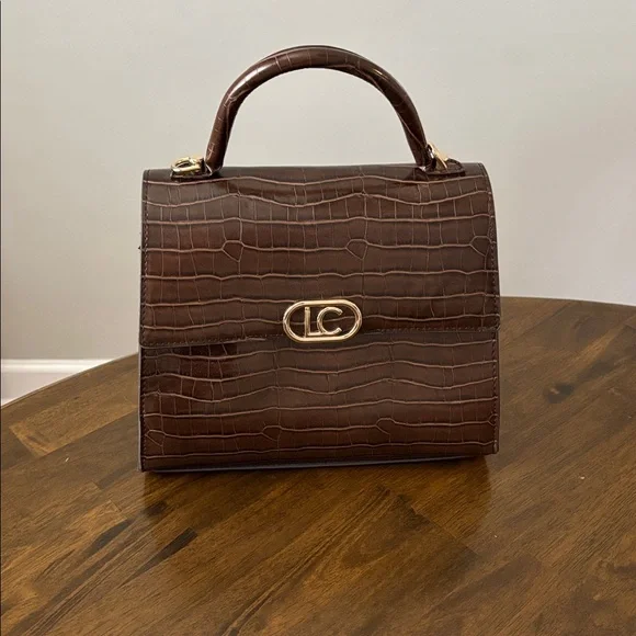 Liz Claiborne Dark Brown faux leather Crocodile vintage-style top-handle bag