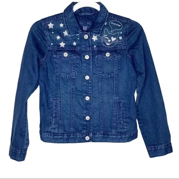 NWOT Kids Girls Gap Denim Jean Cat Star Dark Indigo Jacket XL