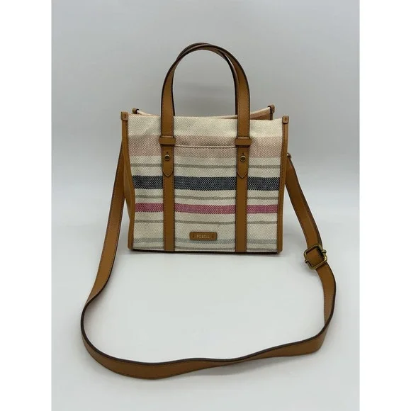 Fossil‎ Kingston Satchel Spring Stripe Crossbody Bag Tote Purse Summer Festival