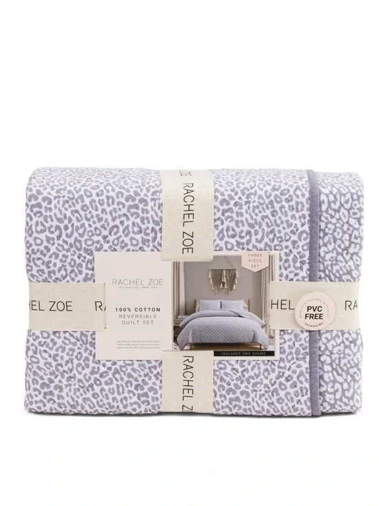 Rachel Zoe Lavender Leopard Print Reversible Quilt
