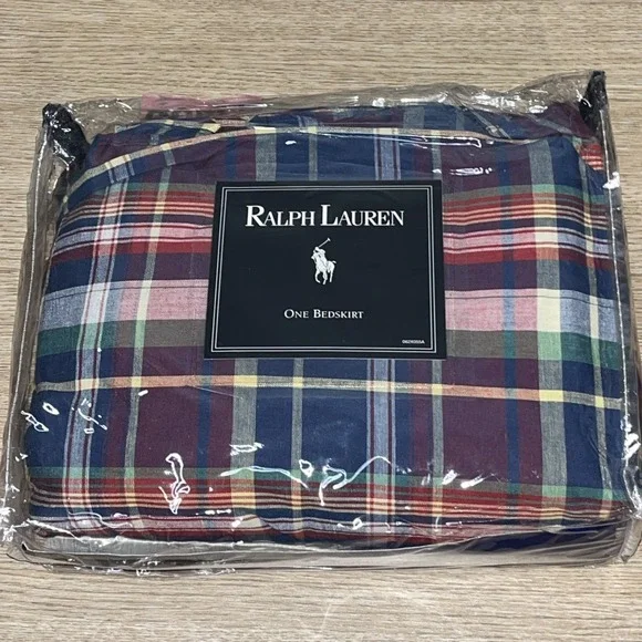 Ralph Lauren GARRISON Plaid Cotton Queen Bed Skirt Bedskirt Vintage NEW NOS