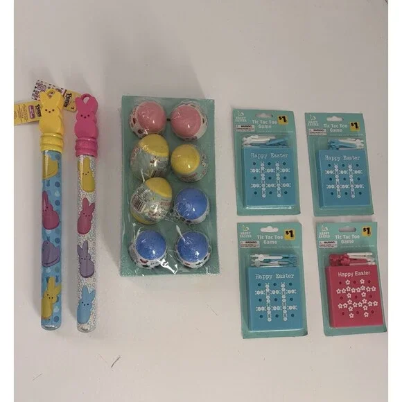 Easter Assortment Lot Of Basket Stuffers Easter Egg Stickers Bubbles Tic-Tac-toe