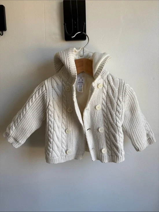 GAP Cream Cable Knit Hooded Baby Jacket