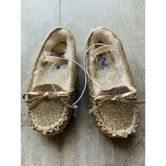 SELF ESTEEM Footwear Toddler Girls Glitter Moccasins Shoes Gold NEW Flats Cute 8
