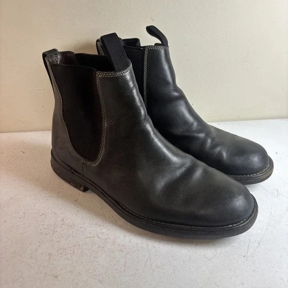 Timberland Men's Size 10 Black Leather Slip On Boots Waterproof