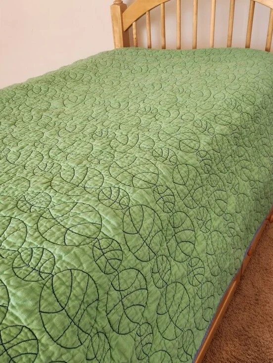 POTTERY BARN Kids Quilt Twin Green Blue 68 x 86 Cotton Reversible