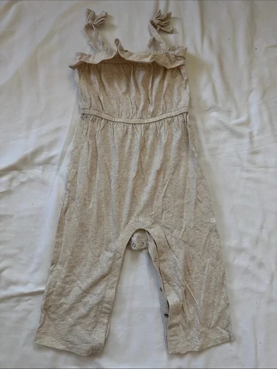 GAP Beige Tie-Shoulder Cotton Romper 3T