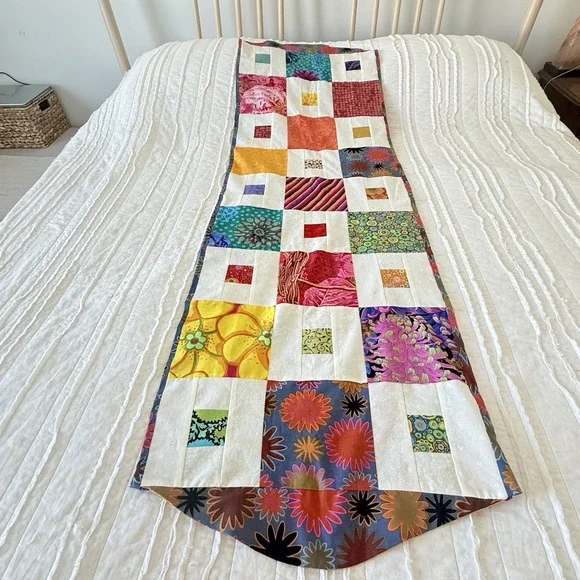 Hand Made Quilted Table Runner Bright Festive Cottage Spring Hostess 18.5x60
