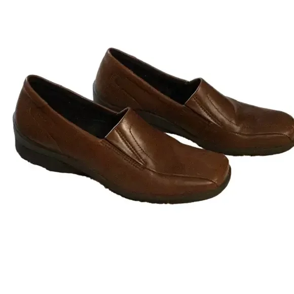 ECCO Camel Brown Leather Shock Point Loafers Comfort Walking‎ Shoes 38