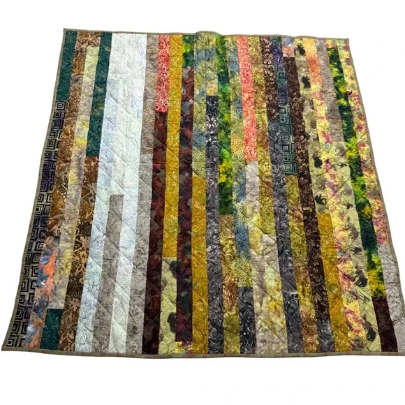 Handmade Striped Batik Quilt‎ Blanket Throw Lap Size One of a Kind 49