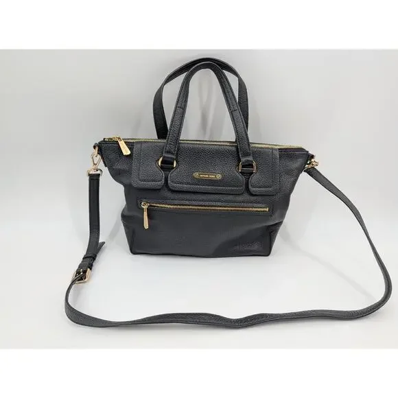 Michael Kors Black Pebbled Leather Satchel Crossbody Shoulder Bag Gold Hardware