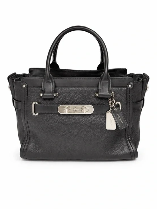 Coach Black Leather Satchel Tote Bag Turnlock Accent Pebbled Leather Handbag