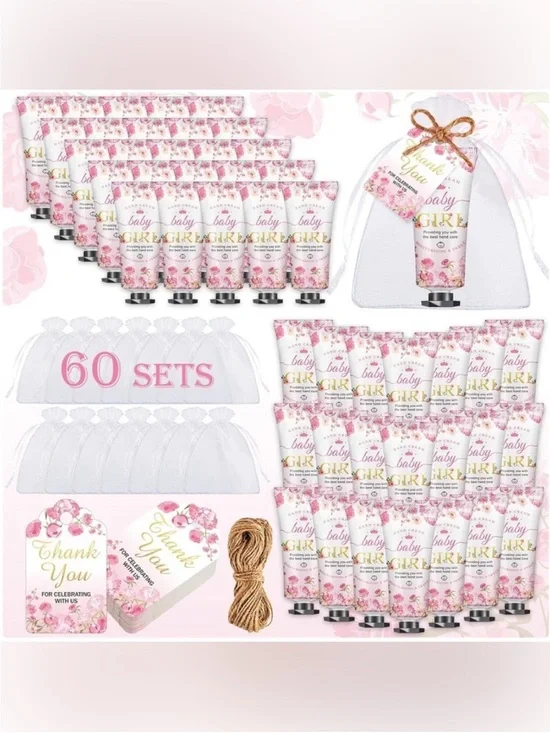 Baby Girl Pink Floral Hand Cream Baby shower Favor Set of 60 NWT