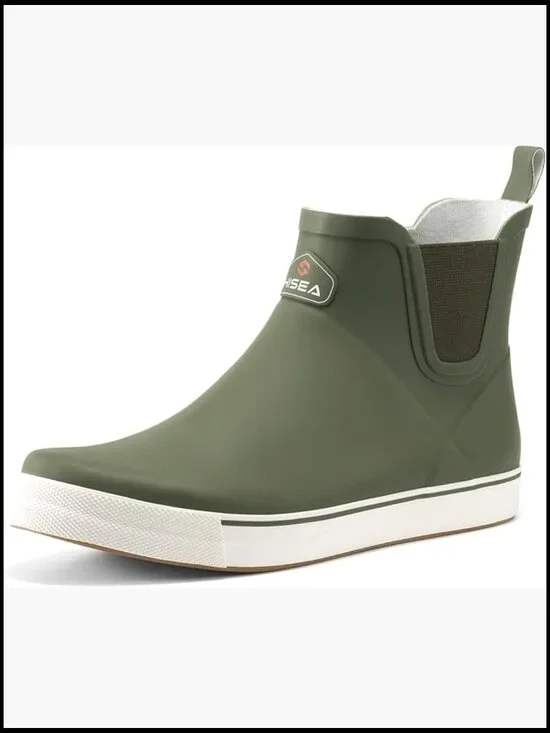 Men's Ankle Rain Boots Waterproof Rubber Deck Boots Slip Resistant for Fishing