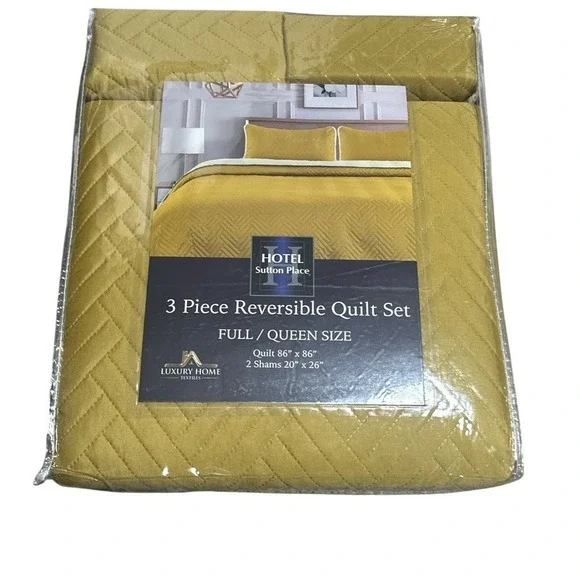 Sutton Place 3 Piece Gold Quilt Set