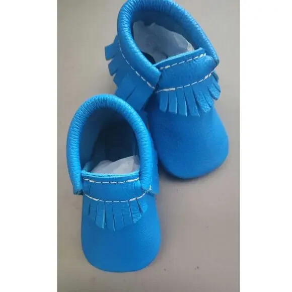 NIB Neon Blue Moccasin Baby Shoe 2
