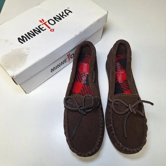 Minnetonka Child Boys Moccasins‎ Shoes Chocolate Brown Size 3 Suede Native Finge