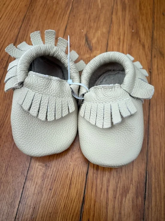 Cream Fringe Baby Moccasins - Soft Leather