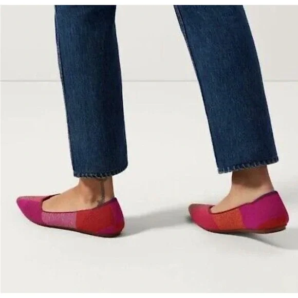 Rothy's The Point Ballet Flat Plaid Metallic Pomegranate Size W10.5 NWOT