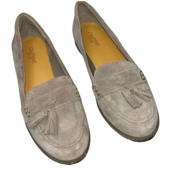 Crown Vintage MOIRA tassel suede upper round toe loafers gray Sz 7M
