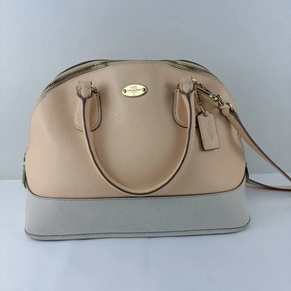 Coach‎ Colorblock Pebbled Leather Dome Satchel Crossbody Peach Ivory
