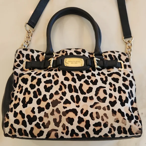 Michael Kors Leopard Print Satchel with Black Details