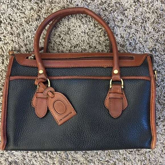 Vintage 80s Liz Claiborne 100% Black‎ & Tan Leather Satchel/Shoulder Bag/Purse