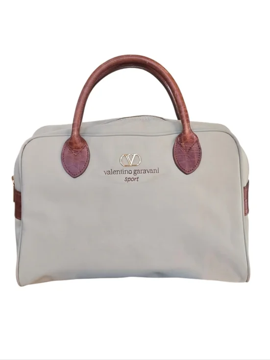 Valentino Garavani Sport Boston Khaki Brown Nylon Leather Trim Satchel