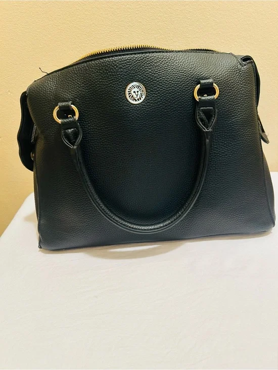 Anne Klein Black Pebble Satchel with Gold Hardware