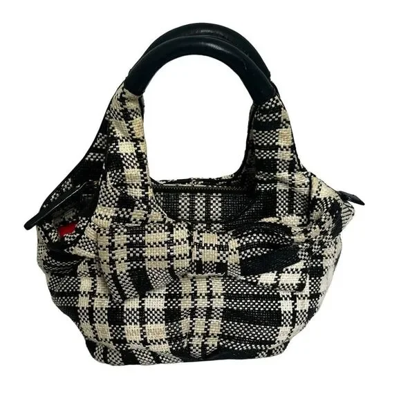 Kate Spade Small Black Cream Plaid Check Bow Plaid Purse Bag Double Handles