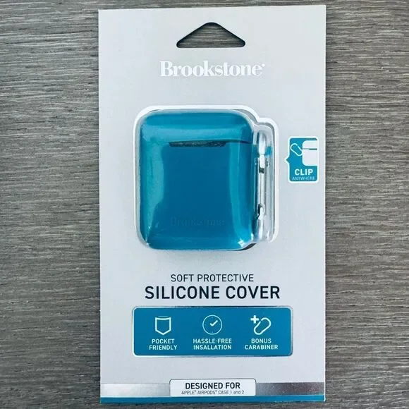 Brookstone Teal Blue Apple AirPods Soft Protective Cover Case Clip