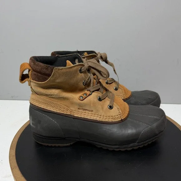 Sorel Cheyanne Lace Duck Boots Men Size 9 Waterproof Leather Tan Brown Gorpcore