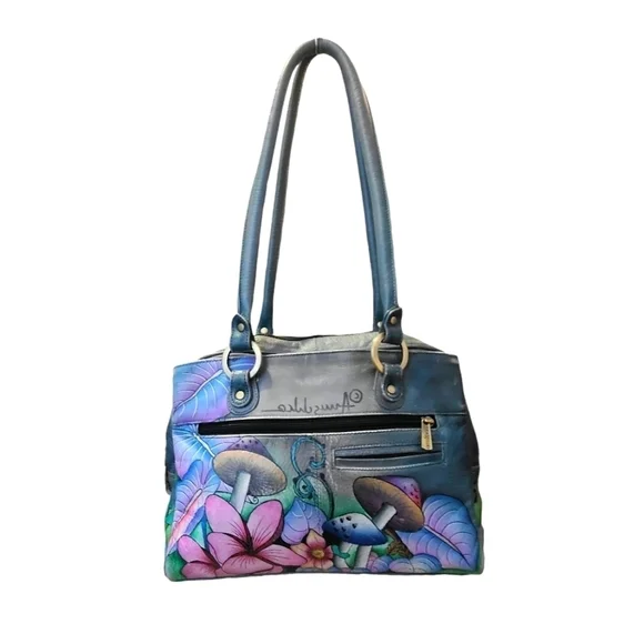 Anuschka Cats in Wonderland Hand Painted Leather Satchel Bag